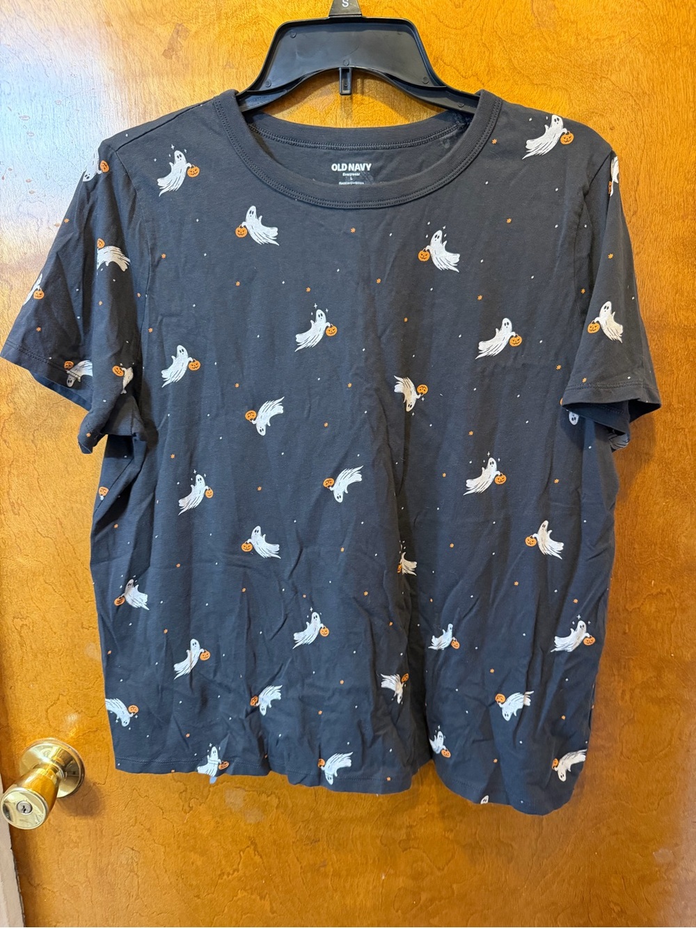 Old Navy Women’s Grey Ghost & Pumpkin Graphic Crew Neck Short Sleeve Tee L